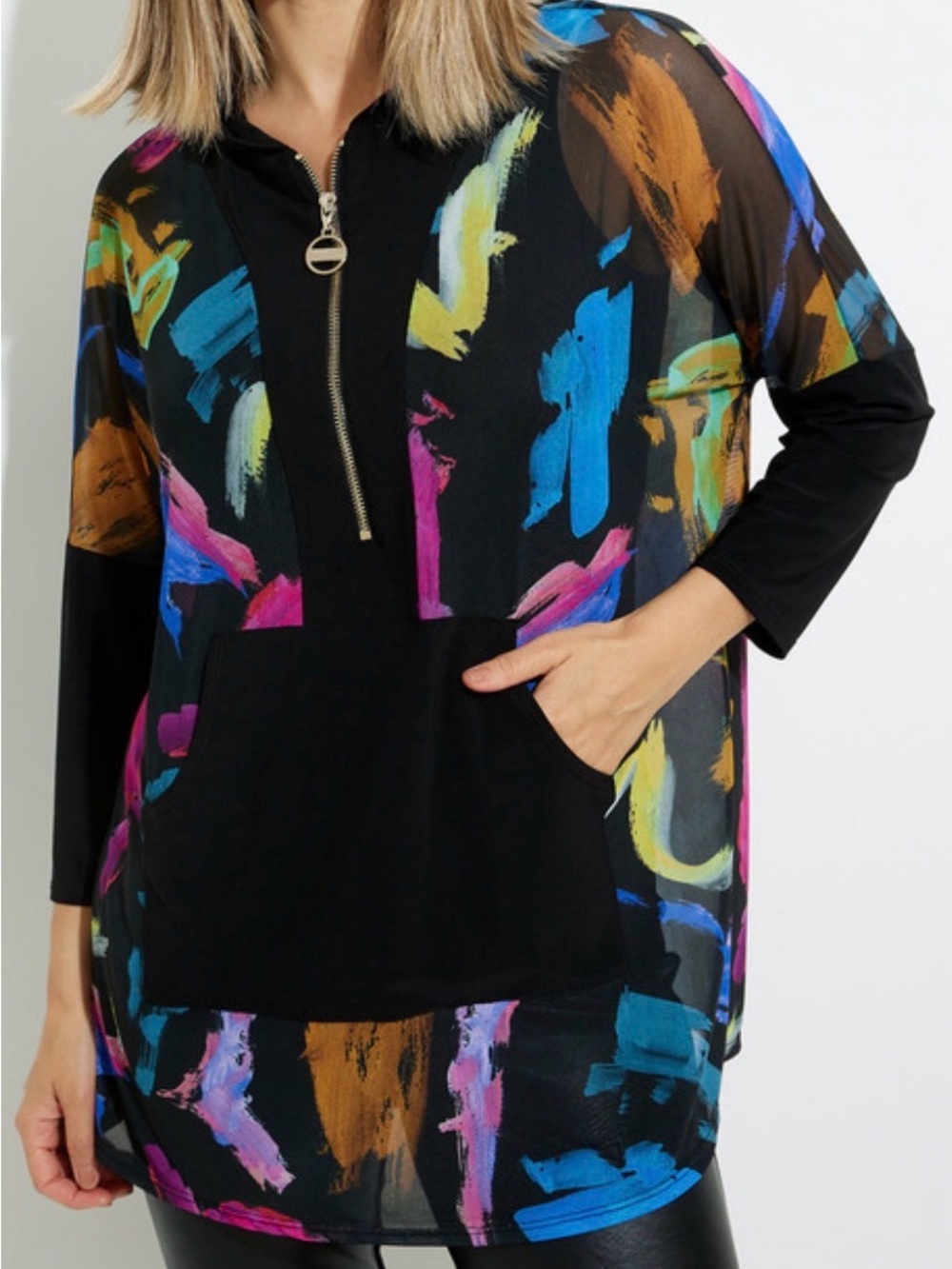 Joseph Ribkoff Black Draped Top with Branded Label